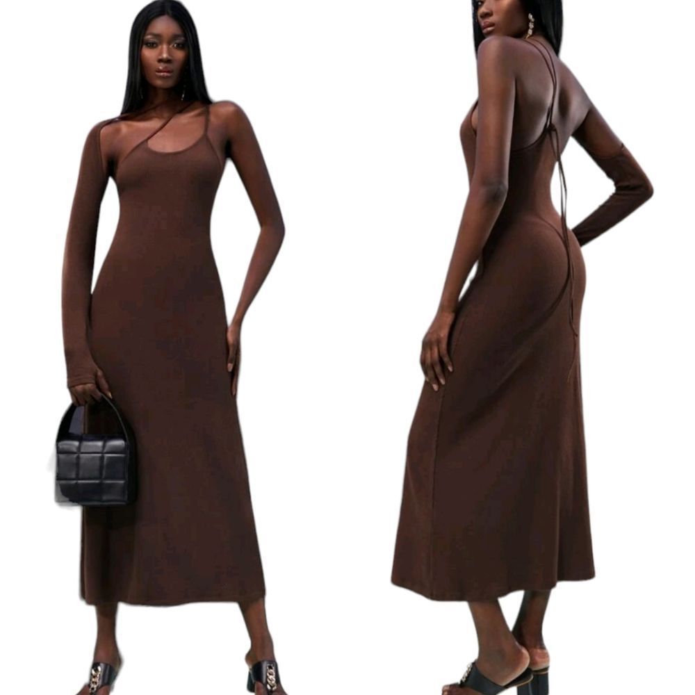 Brown Single Arm Knit Dress